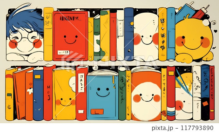 みんな本が大好き：読書週間や読書を促すためのかわいい挿絵・背景画