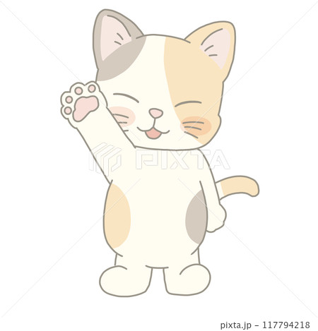 手を上げる猫　三毛猫 117794218