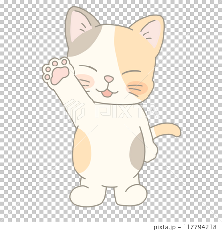 手を上げる猫　三毛猫 117794218