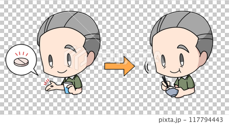 食前の薬を飲む高齢男性のイラスト 食前の薬を飲む高齢男性のイラスト 117794443