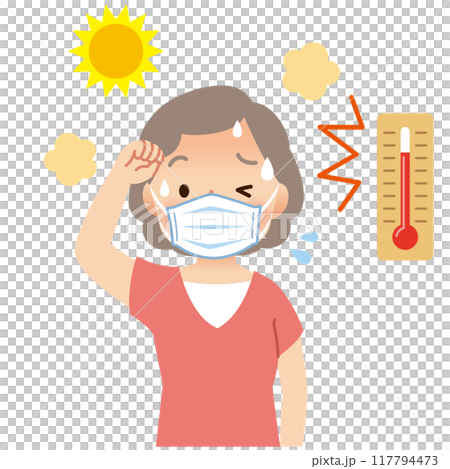 老婦戴口罩出汗,口罩中暑,戶外高溫 老婦戴口罩出汗,口罩中暑,戶外高溫 117794473