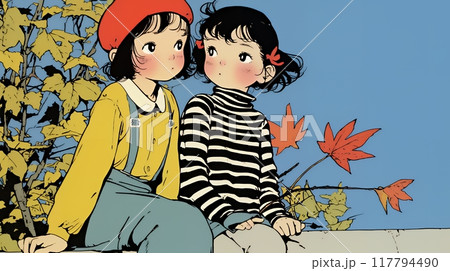 紅葉と双子の女子