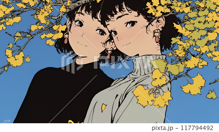 紅葉と双子の女子