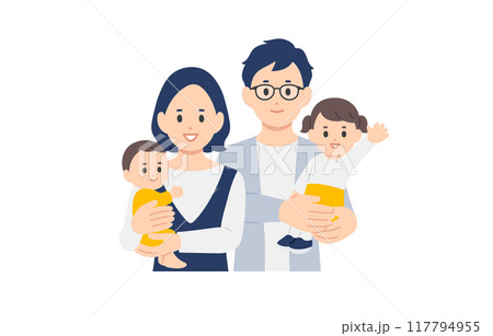 笑顔の子育て世帯・家族の上半身セット【人物ベクターイラスト素材】 笑顔の子育て世帯・家族の上半身セット【人物ベクターイラスト素材】 117794955