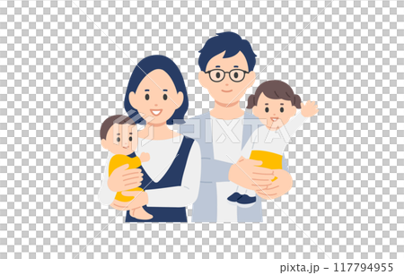 笑顔の子育て世帯・家族の上半身セット【人物ベクターイラスト素材】 笑顔の子育て世帯・家族の上半身セット【人物ベクターイラスト素材】 117794955