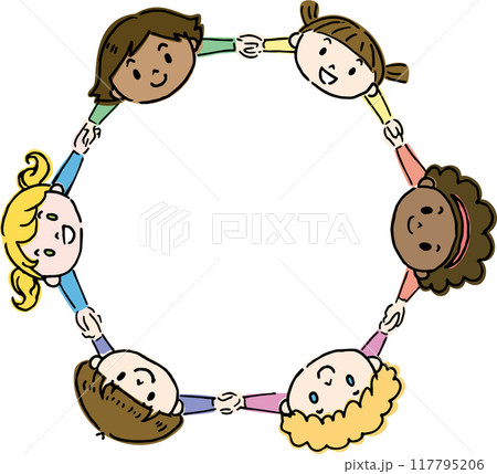 手を繋いで輪になる世界の子供達 117795206