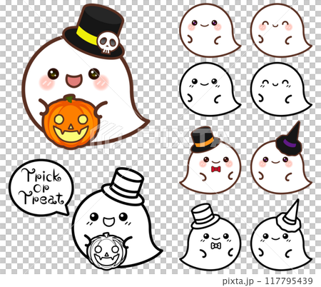 Set of cute Halloween ghost illustrations Set of cute Halloween ghost illustrations 117795439