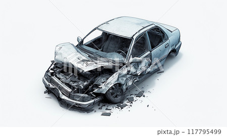 事故で大きく破損した自動車のイラスト 117795499