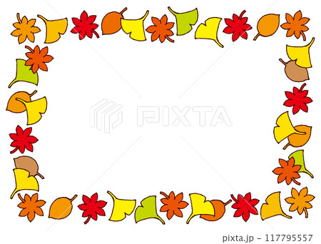秋の落ち葉フレーム(輪郭線あり) 秋の落ち葉フレーム(輪郭線あり) 117795557