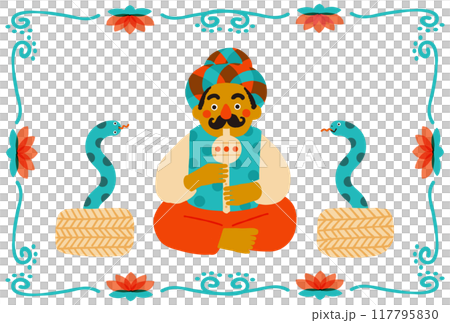 コミカルな蛇使いのイラスト 117795830