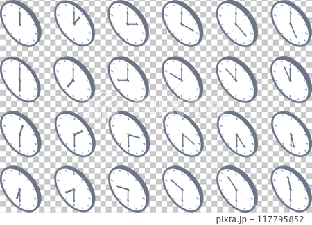 Set of isometric clocks showing 0 and 30 minutes 117795852