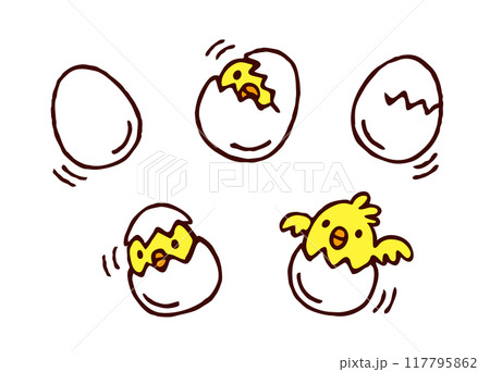 卵を割って出てくるかわいいヒヨコ 卵を割って出てくるかわいいヒヨコ 117795862