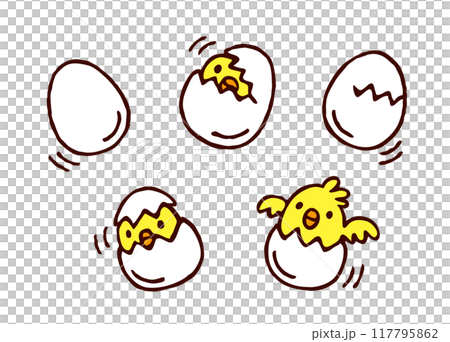 卵を割って出てくるかわいいヒヨコ 卵を割って出てくるかわいいヒヨコ 117795862