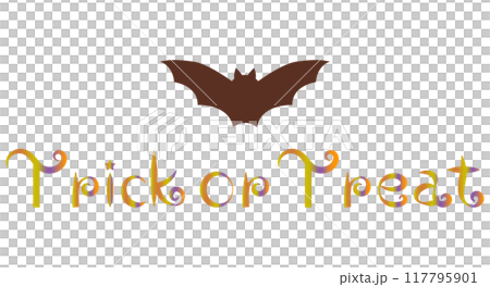 コウモリのシルエットと、トリックオアトリートの文字 117795901
