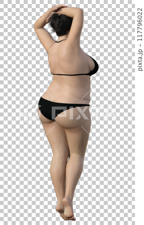 太った女性の後ろ姿のイラスト リアルな日本人3Dモデルの全身斜め右後ろ 太った女性の後ろ姿のイラスト リアルな日本人3Dモデルの全身斜め右後ろ 117796022