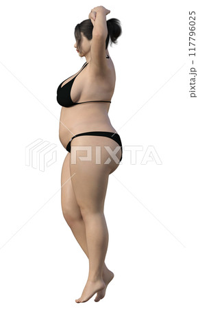 太った女性の左向きのイラスト リアルな日本人3Dモデルの全身横向き 太った女性の左向きのイラスト リアルな日本人3Dモデルの全身横向き 117796025