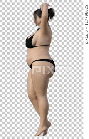 太った女性の左向きのイラスト リアルな日本人3Dモデルの全身横向き 太った女性の左向きのイラスト リアルな日本人3Dモデルの全身横向き 117796025