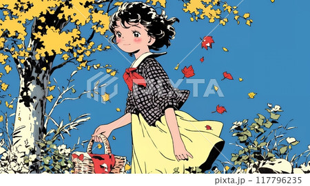 紅葉の小径を歩く少女
