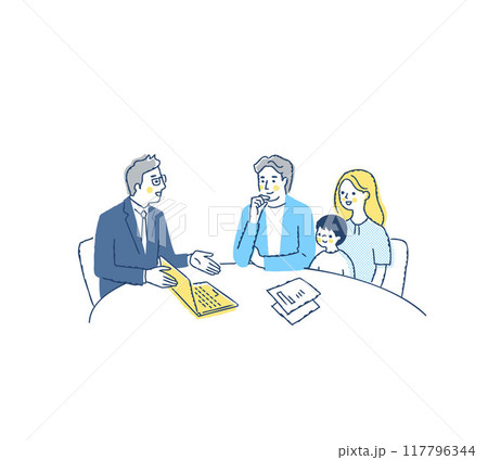 相談している若い家族と接客するビジネスマン 117796344