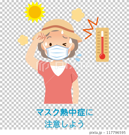 老人戴口罩出汗，口罩中暑，戶外高溫 117796595