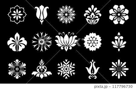 Flowers icon set. Flowers isolated on transparent background. Flowers in modern simple. Cute round flower plant nature collection. Vector illustrator 117796730