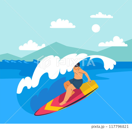Surfer Riding Wave Vector Graphic 117796821