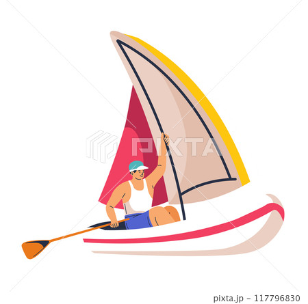 Sailor Rowing Boat With Sail Sailor Rowing Boat With Sail 117796830