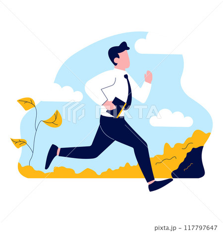 Employee Businessman Man Running Fast Go to Work with Park Background 117797647