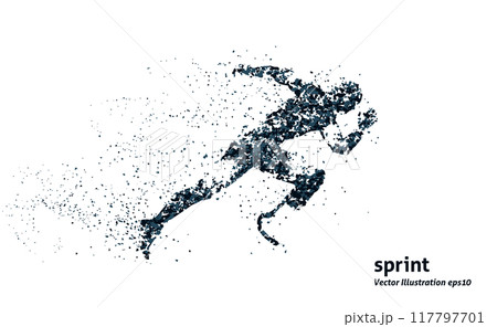 障がい者短距離走のランナーのシルエット、2色のベクターイラストレーション。 117797701