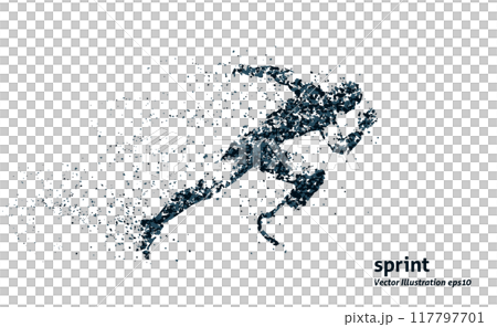 障がい者短距離走のランナーのシルエット、2色のベクターイラストレーション。 117797701