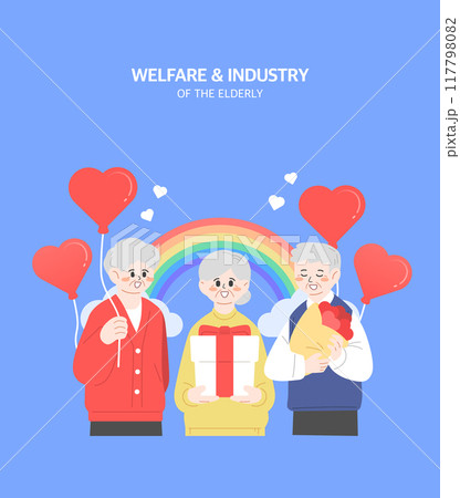 Pleasant elderly welfare industry illustration  117798082