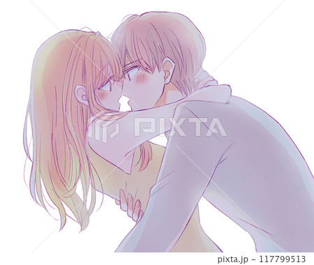 キス　男女　カップル　逆光　しっとり 117799513