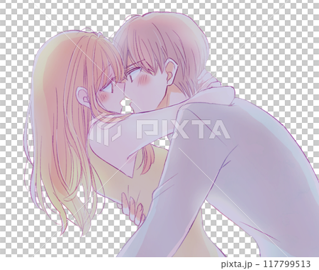 キス　男女　カップル　逆光　しっとり 117799513