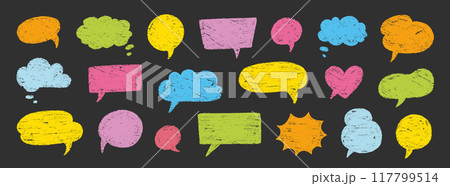 Crayon talk speech balloon frame doodle vector. Hand drawn crayon doodle speech cloud bubble set. Chalk texture sketch text talk cloud balloon frame background. Vector Crayon talk speech balloon frame doodle vector. Hand drawn crayon doodle speech cloud bubble set. Chalk texture sketch text talk cloud balloon frame background. Vector 117799514