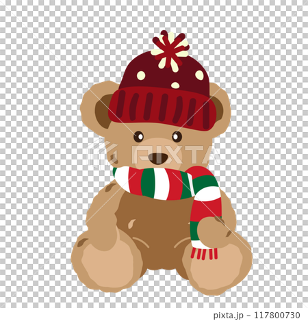 戴著聖誕色圍巾的泰迪熊的插圖 117800730