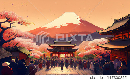 元旦の朝の初詣風景 03 117800835