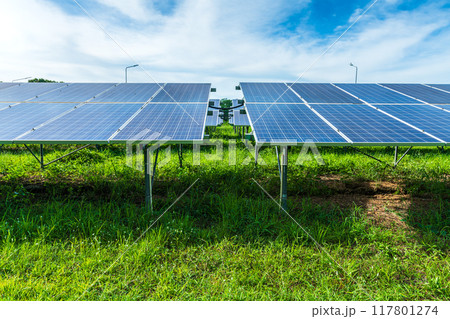 Photovoltaic solar power panel on dramatic sunset blue sky background, green clean Alternative power energy concept. Photovoltaic solar power panel on dramatic sunset blue sky background, green clean Alternative power energy concept. 117801274