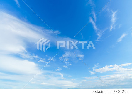beautiful airatmosphere bright blue sky background abstract clear texture with white clouds. 117801293