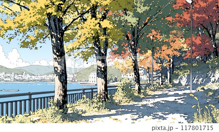 水辺の紅葉風景