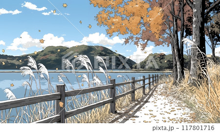 水辺の紅葉風景