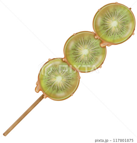 Kiwi tanghulu candied coating syrup of Chinese snacks fruits,Sweet dessert skewer hand drawn illustrations. Kiwi tanghulu candied coating syrup of Chinese snacks fruits,Sweet dessert skewer hand drawn illustrations. 117801875