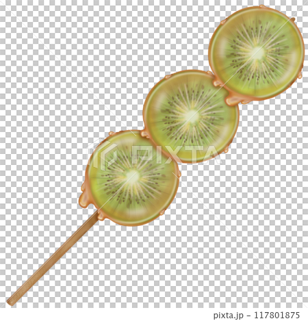 Kiwi tanghulu candied coating syrup of Chinese snacks fruits,Sweet dessert skewer hand drawn illustrations. Kiwi tanghulu candied coating syrup of Chinese snacks fruits,Sweet dessert skewer hand drawn illustrations. 117801875