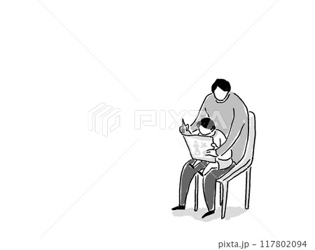 小さい子供と一緒に本を読む父親 117802094