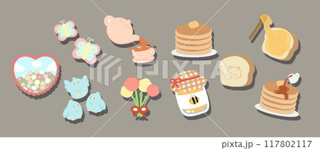 Set of breakfast pancakes hand drawn vector illustration 117802117