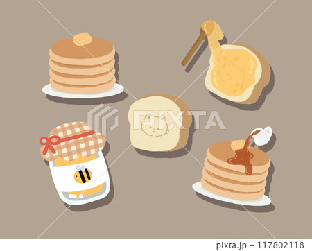 Set of breakfast pancakes hand drawn vector illustration Set of breakfast pancakes hand drawn vector illustration 117802118