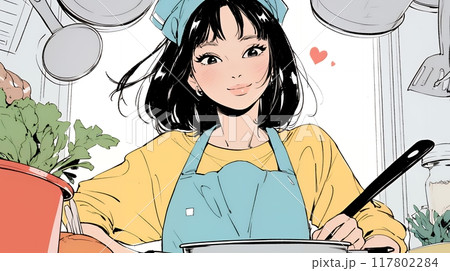 なれない料理に奮闘中の若い女性