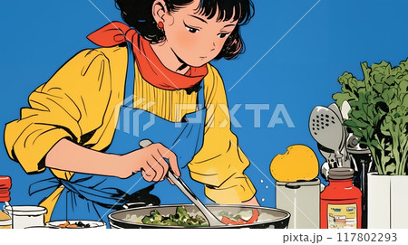なれない料理に奮闘中の若い女性