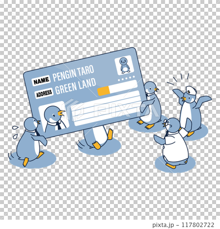 Penguin isometric illustration using My Number card health insurance card for hospital examination 117802722