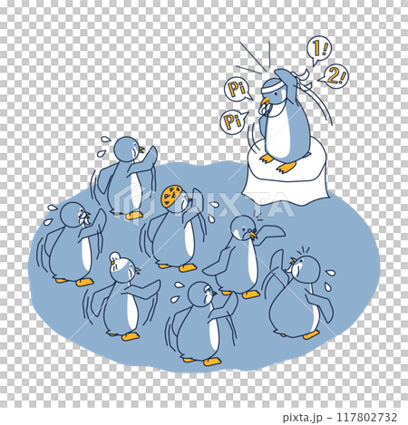 Isometric illustration of an elderly penguin exercising to extend his healthy lifespan so that he doesn't need nursing care 117802732