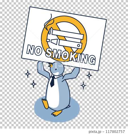 禁煙のプラカードをかかげるペンギンのアイソメ 117802757